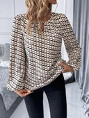 MDB Kadın Uzun Kollu Damla Detaylı Yaka Desenli Süprem Bluz thumbnail 3