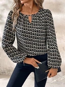 MDB Kadın Uzun Kollu Damla Detaylı Yaka Desenli Süprem Bluz thumbnail 3