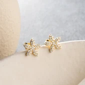 925 Ayar Gümüş Taşlı Minimal Çiçek Küpe thumbnail 4