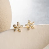 925 Ayar Gümüş Taşlı Minimal Çiçek Küpe thumbnail 2