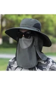 NACTUMU Ekstra Geniş Dahili Maskeli Polyester Güneş Şapkası Balıkçılık, Yürüyüş, Açık Hava Sporları için thumbnail 3
