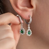 925 Ayar Gümüş Yeşil Damla Taşlı Küpe thumbnail 3