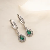 925 Ayar Gümüş Yeşil Damla Taşlı Küpe thumbnail 2