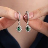 925 Ayar Gümüş Yeşil Damla Taşlı Küpe thumbnail 1