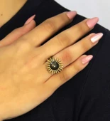 Doğal Taş Labradorit Doğal Taşlı Antik Güneş Model Kadın Ayarlanabillir Yüzük euy73lbt thumbnail 1