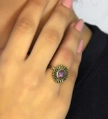 Doğal Taş Ametist Doğal Taşlı Antik Model Kadın Ayarlanabillir Yüzük euy74amt thumbnail 1