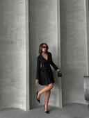 Altı piliseli uzun kollu ceket elbise siyah s255016 thumbnail 2