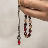 Gümüş 1000 Ayar Kazaz Püsküllü Sıkma Kehribar Tesbih thumbnail 2