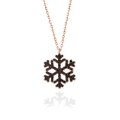 925 Ayar Gümüş Rose Siyah Taşlı Kar Tanesi Kadın Kolye thumbnail 2