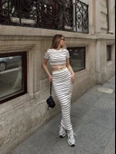 Çizgili etekli takım beyaz s3609 thumbnail 2