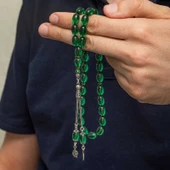 Gümüş Püsküllü Yeşil Ateş Kehribar Tesbih thumbnail 2