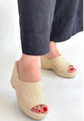 Tlay Bej Hasır Dokumalı Dolgu Topuk Terlik thumbnail 3
