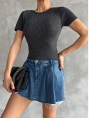 Önü taşlı antrasit bluz s3512 thumbnail 3