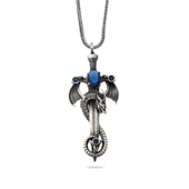 925 Ayar Gümüş Safir Taşlı Ejderha Erkek Kılıç Kolye thumbnail 1