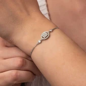 Gümüş Oval Baget Taşlı Kadın Bileklik thumbnail 5