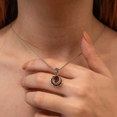 Gümüş Kırmızı Taşlı Çiçek Model Kadın Kolye thumbnail 5