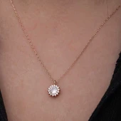 925 Ayar Gümüş Rose Minimal Yuvarlak Anturaj Kadın Kolye thumbnail 4