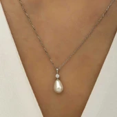 925 Ayar Gümüş Damla İnci Bayan Gümüş Kolye thumbnail 3