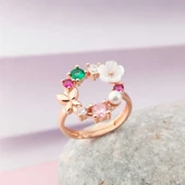 Gümüş Ayarlanabilir Rose Manolya Çiçeği Kadın Yüzük thumbnail 1