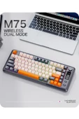 FreeWolf M75 kablosuz 2.4ghz kablosuz + bt çift Modlu klavye Led Ekranlı oyun klavyesi ile PBT Knob Rainbow thumbnail 1