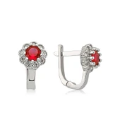 Gümüş Kırmızı Çiçek Desenli Yuvarlak J Kadın Küpe thumbnail 1