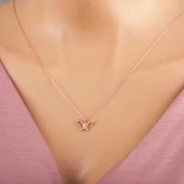 925 Ayar Gümüş Rose Kelebek Kadın Gümüş Kolye thumbnail 1