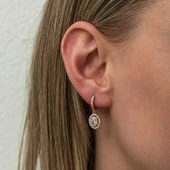 Gümüş Rose Oval Taşlı Sallantılı Küpe thumbnail 3