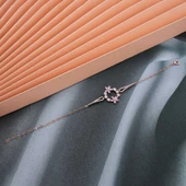 925 Ayar Gümüş Rose Pembe Çiçek Kadın Bileklik thumbnail 2