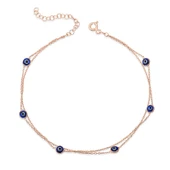 925 Ayar Gümüş Rose Çift Zincirli Nazar Halhal thumbnail 1