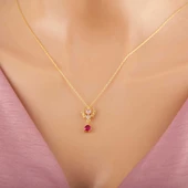 Gümüş Gold Kalpli Tek Taş Kadın Kolye thumbnail 1
