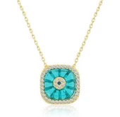 Gümüş Gold Kare Camgöz Nazar Bayan Kolye thumbnail 1