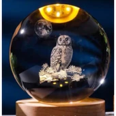 Dekoratif BAYKUŞ Tasarımlı Ahşap altlıklı Işıklı Cam Küre Büyük boy 8cm - 1