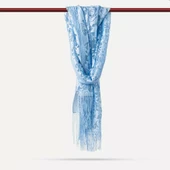 Dantelli Püsküllü Şal (Mevlid Örtüsü, 166x61 cm. Mavi) thumbnail 2