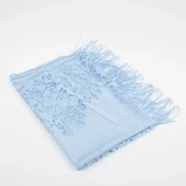 Dantelli Püsküllü Şal (Mevlid Örtüsü, 166x61 cm. Mavi) thumbnail 1