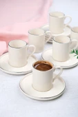 Tabak Evi Porselen Platin Kahve Fincan Takımı Kelebek 90cc 6 Kişilik 12 Parça - 3