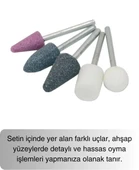 Premium 10 Parça Hobi Gravür Taşlama Ucu Mini Metal Ahşap Oyma Seti Parlatma Zımparalama Fırçalama - 3