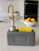 Şık ve Fonksiyonel Seramik Süngerlikli Sıvı Sabunluk/Deterjanlık, Gri, 500 ml thumbnail 2