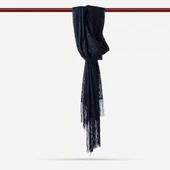 Dantelli Püsküllü Şal (Mevlid Örtüsü, 166x61 cm. Lacivert) - 2