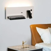 USB Şarj ve Kablosuz Şarjlı Yeni Nesil Modern Yatak Başı Armatürü 7 + 3 Watt Ledli Oynar Başlı Apli - 1