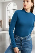 Kadın Mavi Parmak Detaylı Esnek Uzun Kollu Body - 6