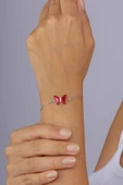 Gümüş Pazarım Kırmızı Taşlı Kelebek Gümüş Bileklik thumbnail 3