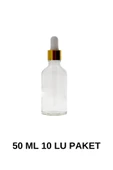 50 cc Cam Damlalıklı Beyaz Gold Başlıklı Şişe-Medikal Ecza Şişe ŞEFFAF 10 LU PAKET - 1