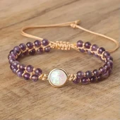 Valkyrie Doğal Ametist Taşlı Opal Merkezli El Yapımı Makrome Bileklik – Ayarlanabilir Kadın Bileklik Pozitif Enerji ve Denge Taşı - 3