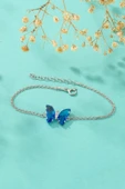 Gümüş Pazarım Mavi Taşlı Kelebek Gümüş Bileklik thumbnail 4