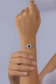 Gümüş Pazarım Elmas Montür Safir Dikdörtgen Taşlı Gümüş Bileklik thumbnail 2