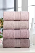 4 Lü El Yüz Havlu Seti %100 Pamuklu Gökkuşağı 50x85 Cm  Pudra - 1