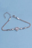 Gümüş Pazarım Rodyum Kaplama Kalp Gümüş Su Yolu Bileklik thumbnail 4