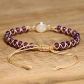 Valkyrie Doğal Ametist Taşlı Opal Merkezli El Yapımı Makrome Bileklik – Ayarlanabilir Kadın Bileklik Pozitif Enerji ve Denge Taşı - 7
