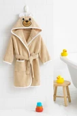 Kapşonlu Unisex %100 Pamuklu Çocuk Banyo Bornozu Bear - 1