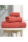 3 lü Banyo Havlusu Seti Pamuklu Ritim Kiremit - 1